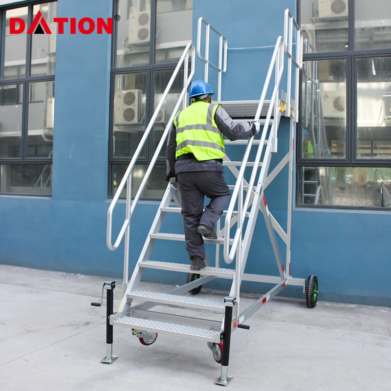 Customized Aluminum Industry Combined With Aisle Platform Rolling Ladder Industry Access Ladders Platforms