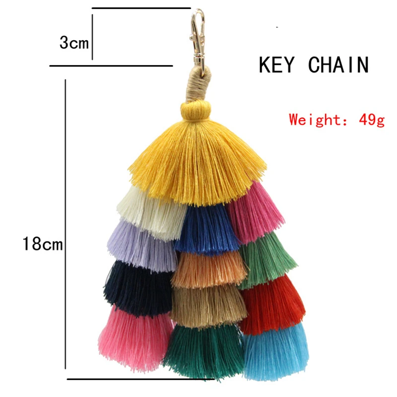 Boho Bag Pendant Bohemian Multi Color Tassel Bag Charm Pom Pom Purse Charm Handbag Charm Pompom Key Chain Tassel Keychain