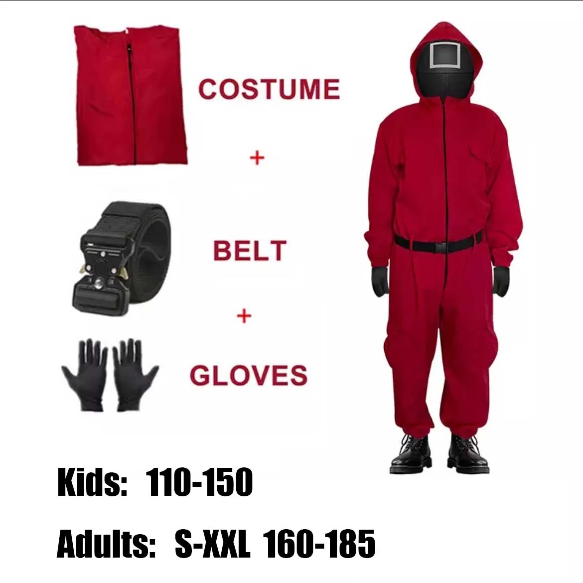 Squid Game Costume Red Jumpsuit Helmet Masks Halloween Party Belt Glove Costume Suit Korean TV Clothes for Men Women Kids