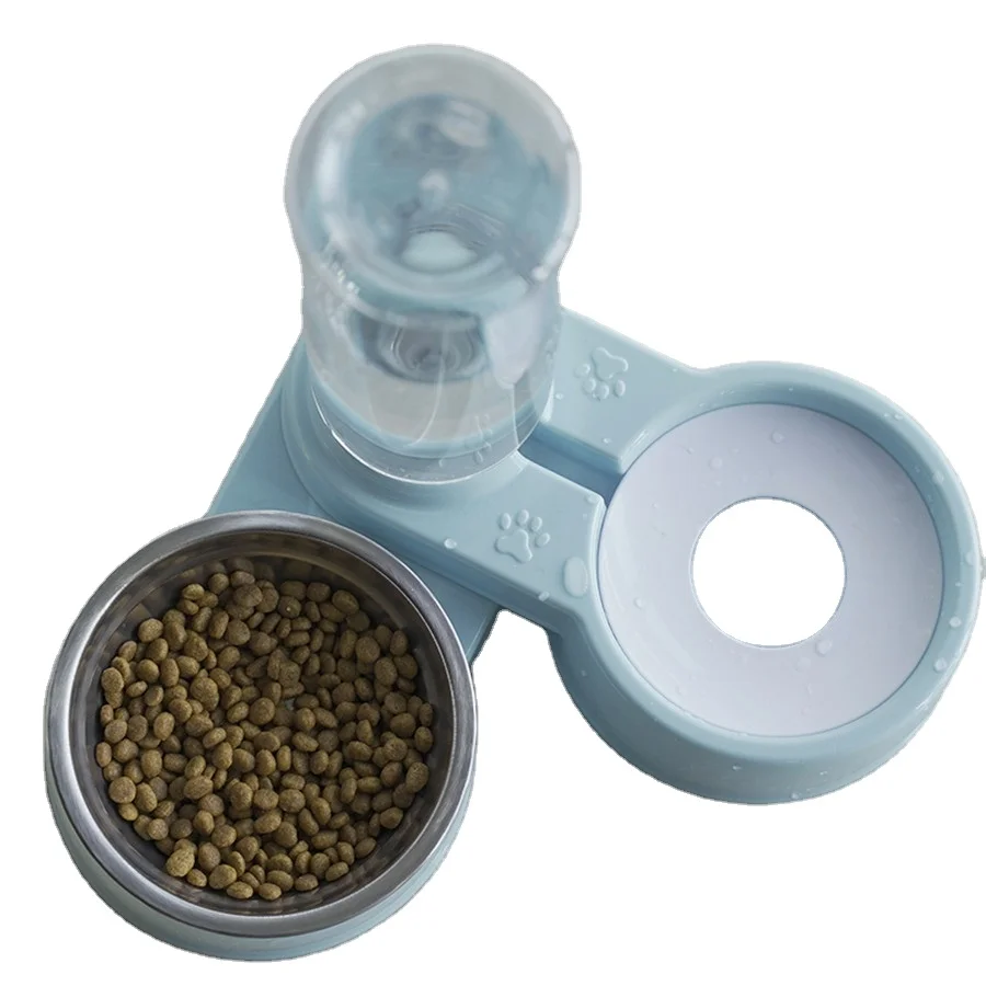 2 in 1 Pet  Water and Food Feeder Collapsible Travel Cat Dog Automatic Refill Water Bottle Double Bowl Dispenser