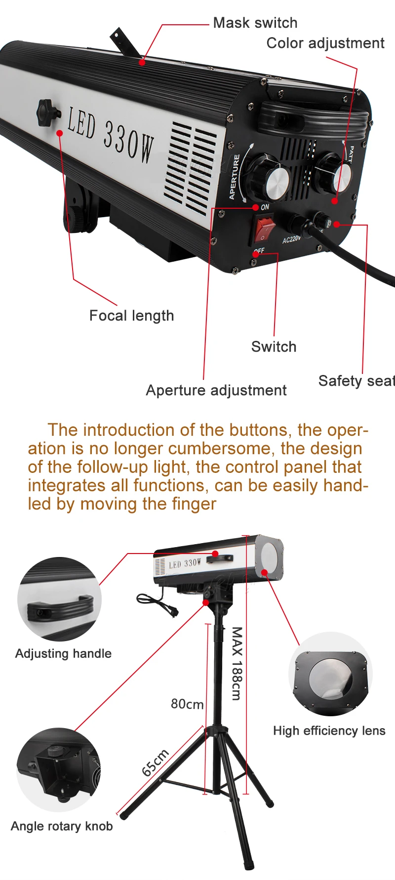 Led Spotlight Led Moving Beam Staeg Light Beam Follow Spot Onsite Metering Led 440w Follow Spot Light Electronic Edition