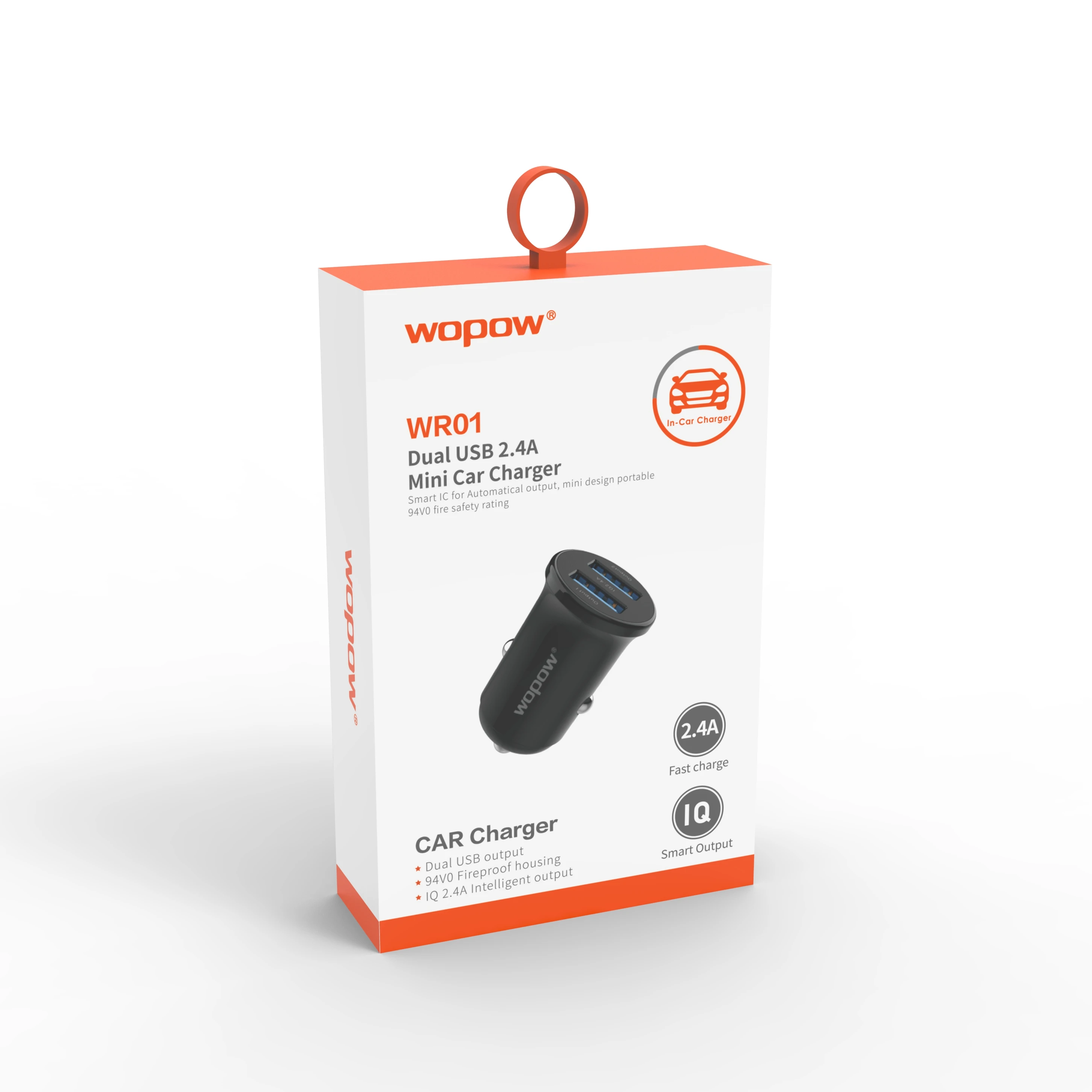 Wopow 2021 IQ2.4A  2 USB Car Charger  Material 94V0 Anti-fire PC DC5V2.4A IQ 12W MAX