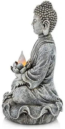 Polyresin Buddha Solar Powered LED Outdoor Decor Garden Light Statue