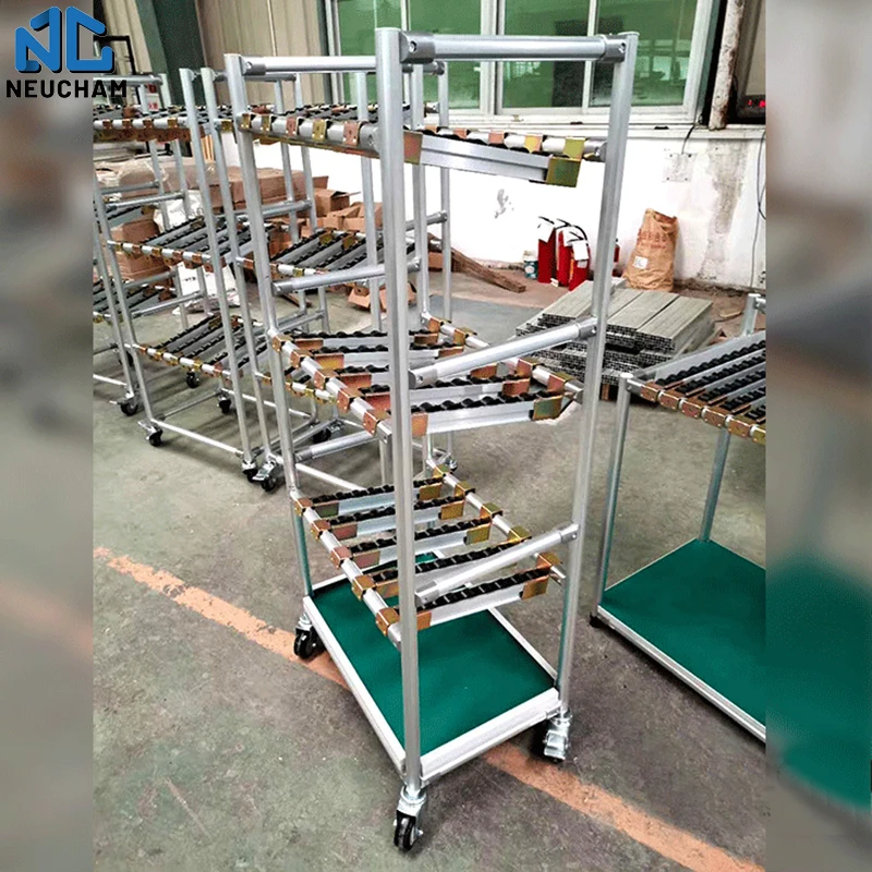 Wholesale aluminium alloy turnover cart joint pipes shelves movable trolley with heavy duty casters