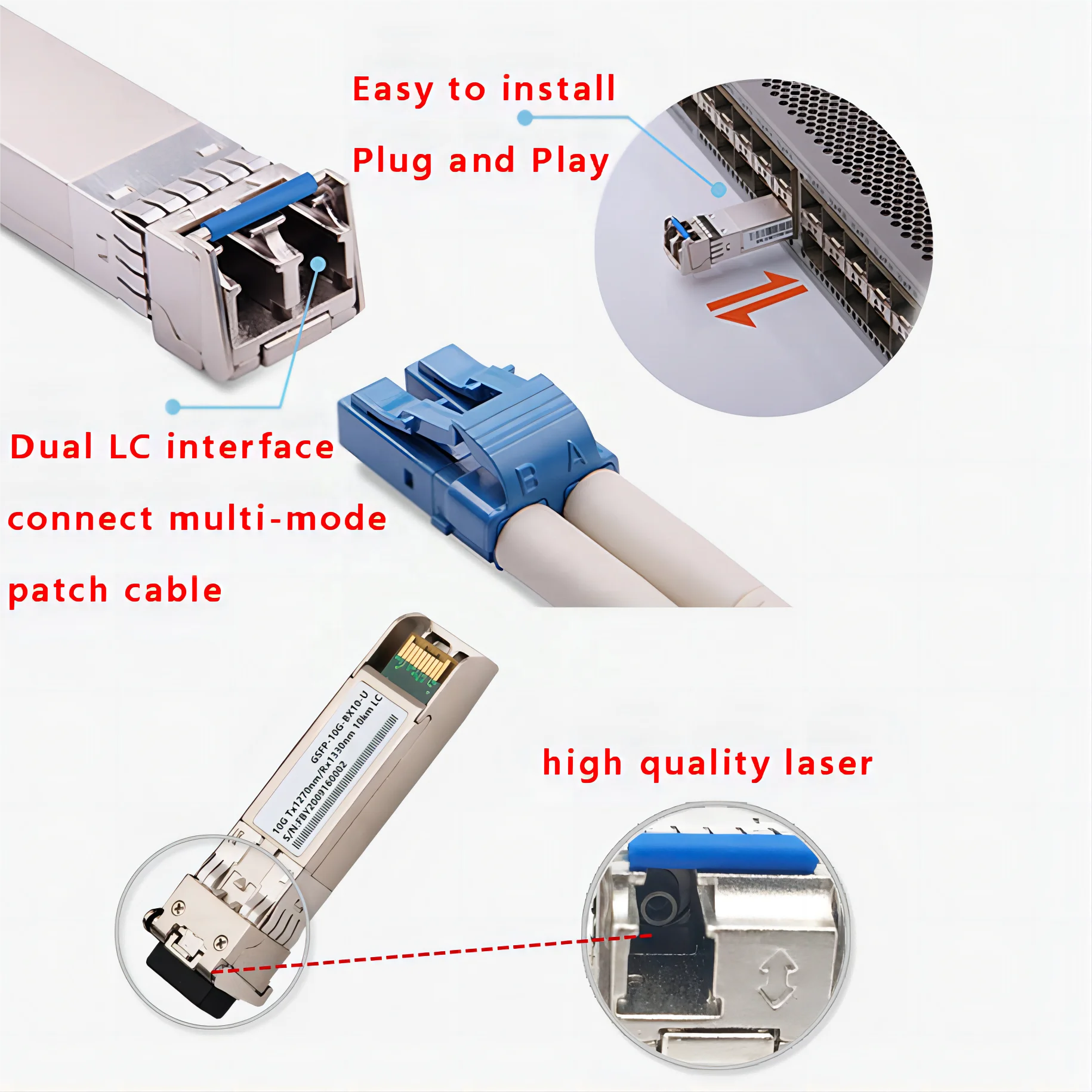 10G Fiber Optic Module 1330nm LC Single Mode Fiber Optical SFP Modules For Fiber Optic Switch Router