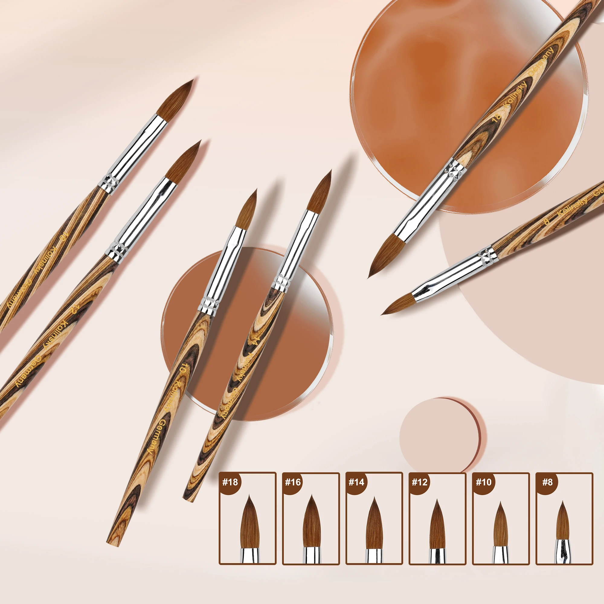 Factory Wholesale Custom Private Label High Quality Manicure Kit Wood Handle 100% Kolinsky French Acrylic Nail Brush Set For Art