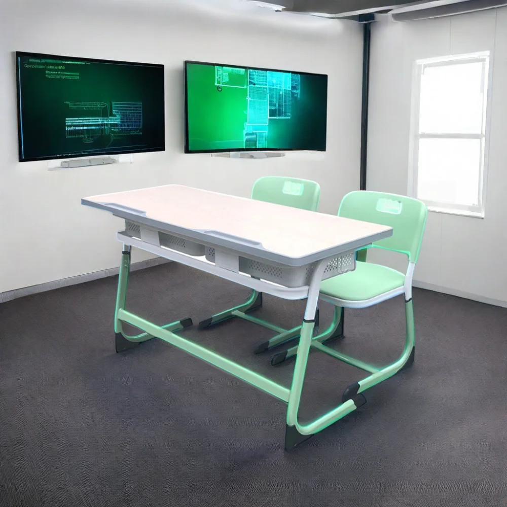 Elementary School classroom Double Seat Student Desk with wood chair for study in Bedroom or Classroom Setting