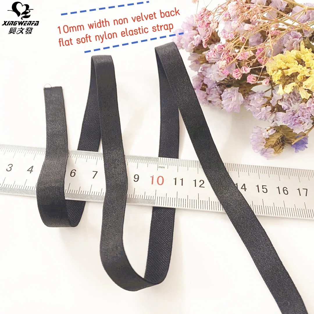 Underwear accessories 10mm non velvet back soft nylon bra flat strap black high quality nylon elastic bra strap