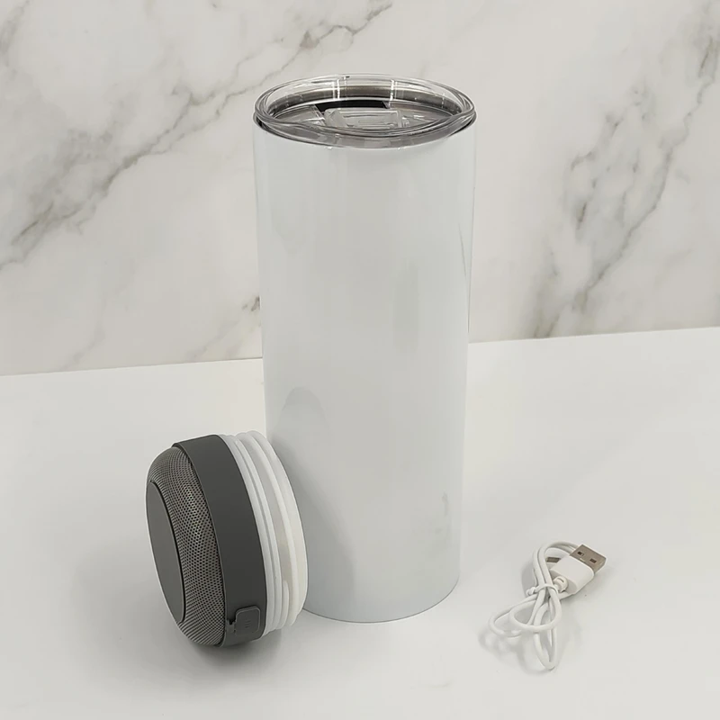 Double Wall Insulated Waterproof Wireless Music Player Blank 20oz Straight Speaker Skinny Tumbler Sublimation Water Bottles