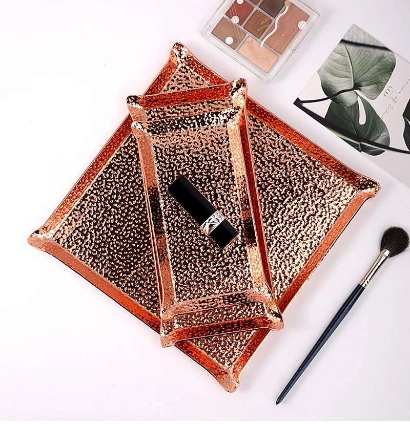 New Arrival Home Hotel Nordic Style Multifunction Colored Hammer Painting Stainless Steel Jewelry Cosmetic Organizer Tray