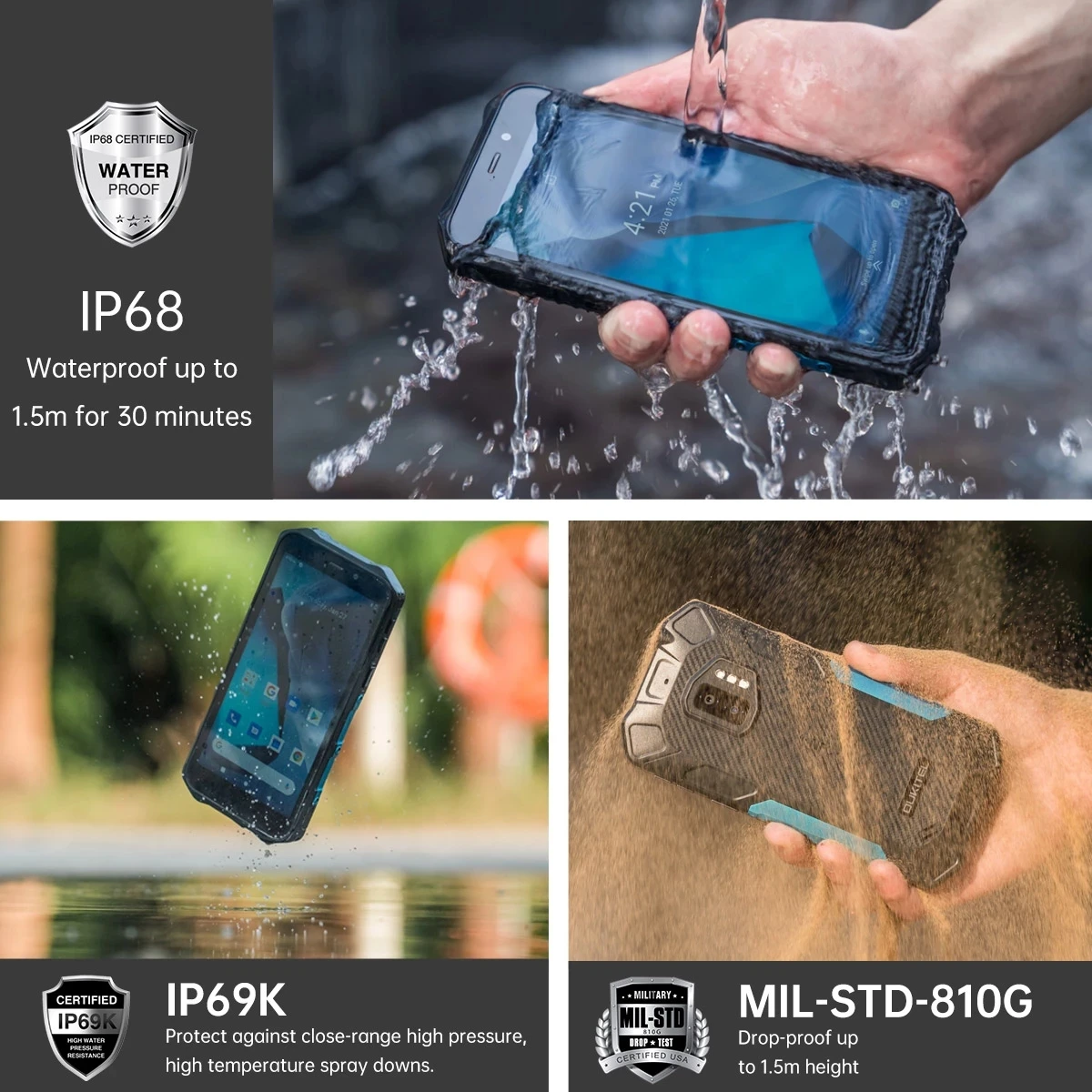 OUKITEL WP12 IP68 Waterproof Android 11 Rugged Smartphone 5.5' HD+ Display 4GB+32GB Helio A22 NFC 4000mAh Mobile Phone