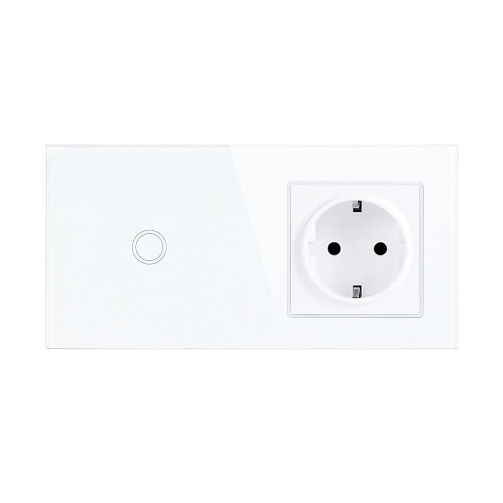 EU FR Russia Standard Socket Panel Touch Switch With Crystal Glass Frame White Black DIY Home Improvement