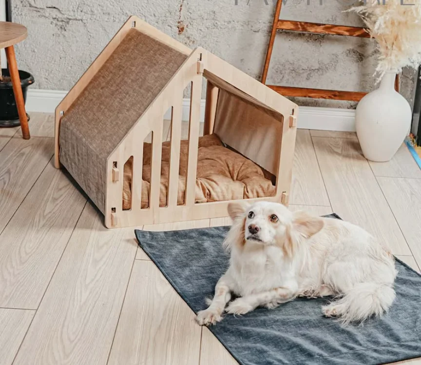 Роскошный домашний домик для собак, однотонный узор из хлопка и сосны, мебель для домашних животных, экологически безопасная кровать для маленьких животных