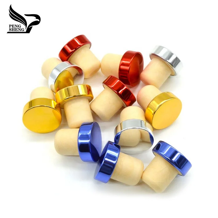 Wholesale Custom Colorful Synthetic Cork Stopper Glass Bottles Metal Aluminum Cork Wine Bottles Customized Logo Bottles Caps
