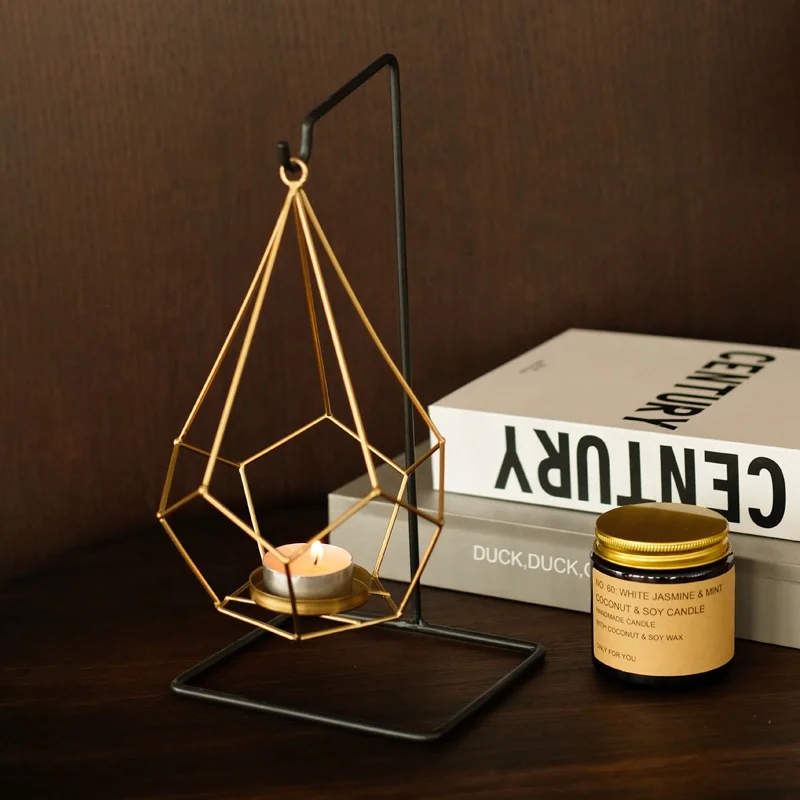 Gold Candle Holder with Metal Frame Stand for Table Floor Home Decoration Tea Light Candle for Decor