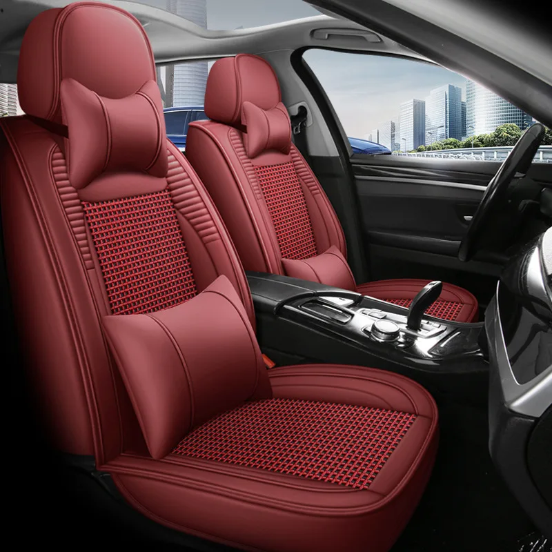Universal Style Auto Parts Leather Car Seat Cover Custom Factory Price Full Set Car Ice Silk Seat Cushion Headrest