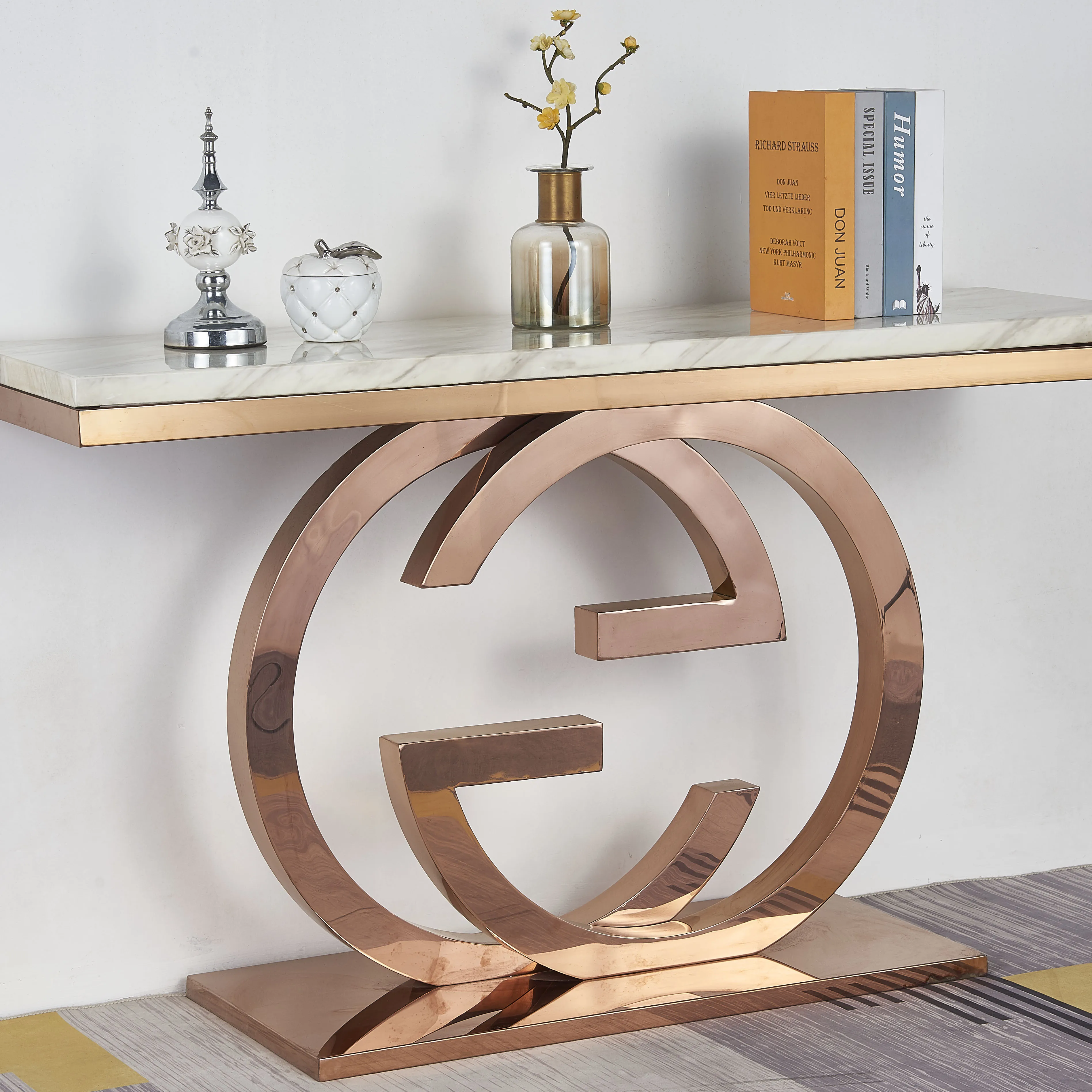 Hot sale console living room furniture  golden metal frame table marble top console table