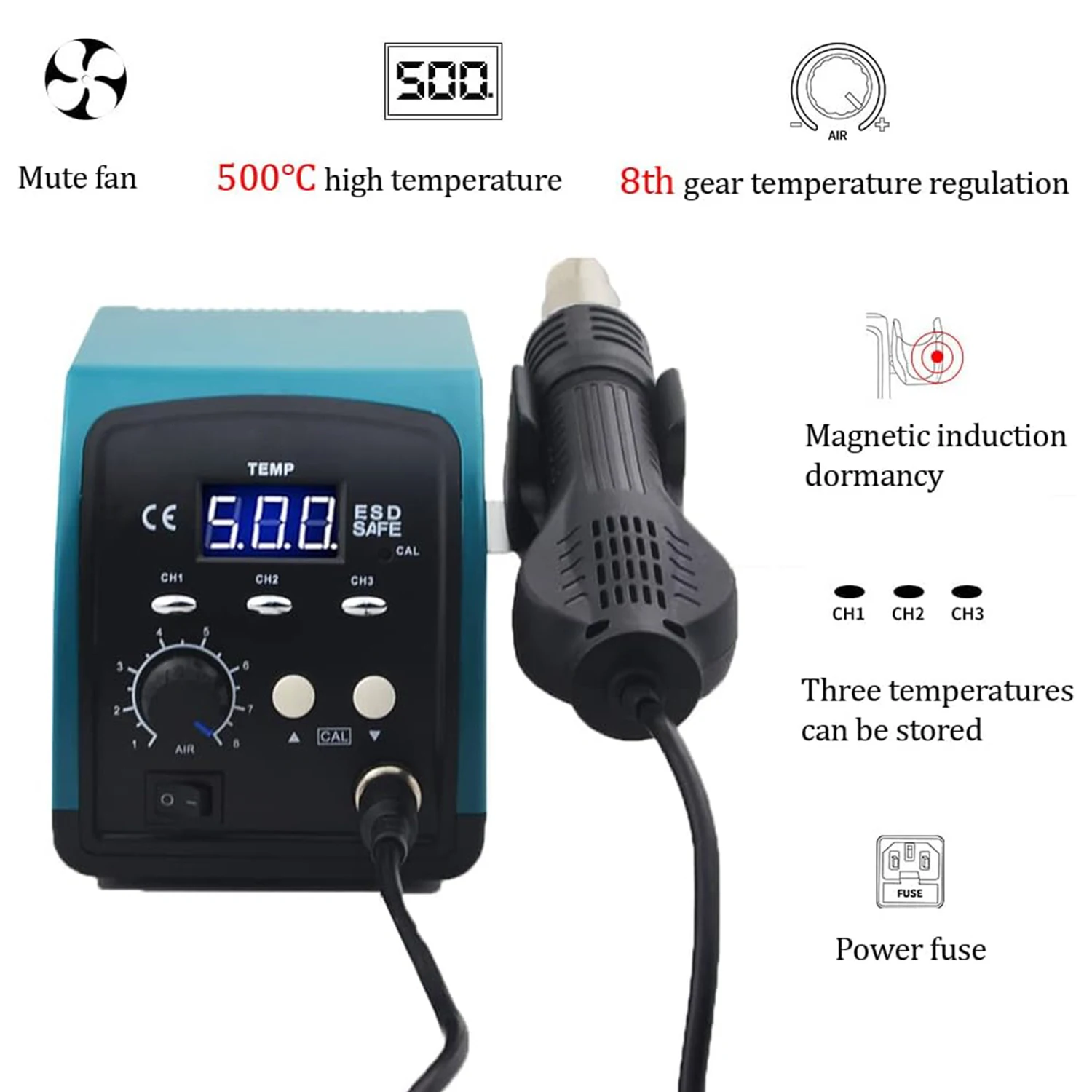 858D 750w led digital display rework desoldering station soldering hot air gun with mobile phone repairing station
