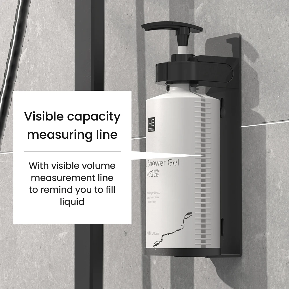 Shower Soap Dispenser Wall Mounted Plastic+Stainless Steel Shampoo Conditioner Body Wash Bottle Bracket for Home Business