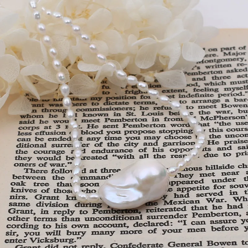 Simple jewelry nice luster 3-4mm tiny freshwater culture pearl chain necklace baroque