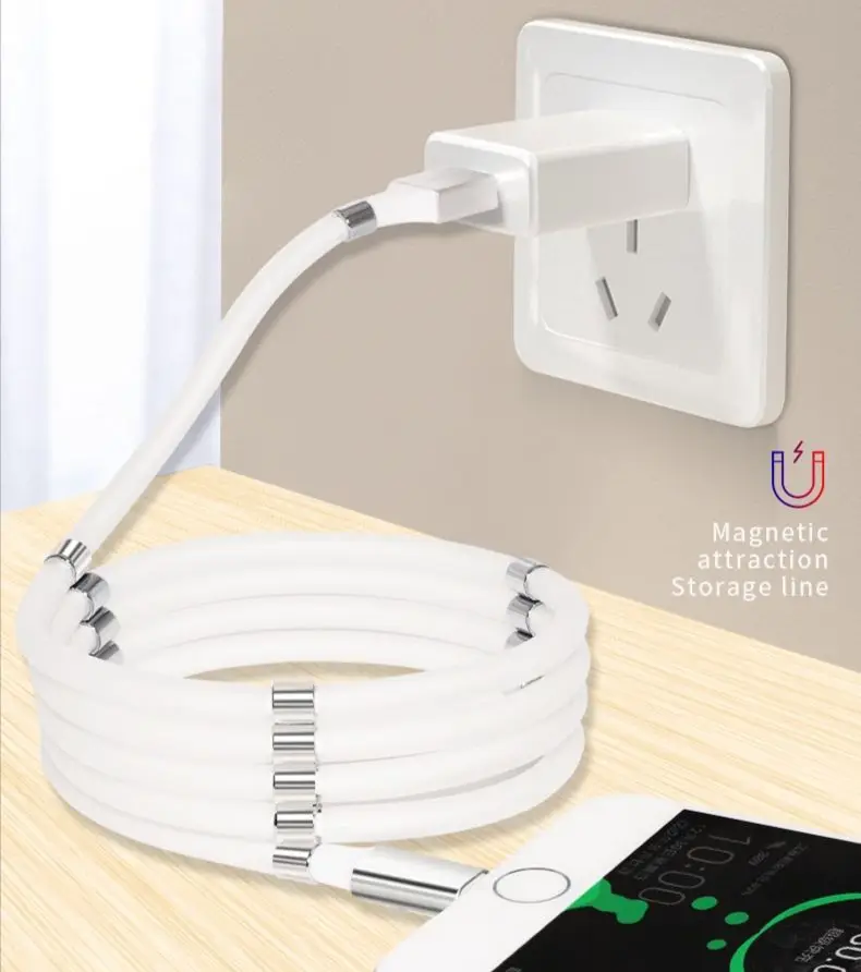 Self winding USB charging cable for iPhone type c micro Easy-coil redesigned super callable magnetic charging  data cable