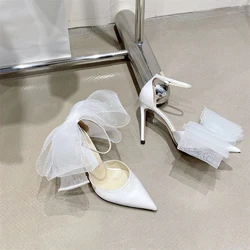 2022 New Arrive Bow Heels women 2022 Custom logo pointed ladies heel high heel sandals for women 2022 wedding shoes for bride