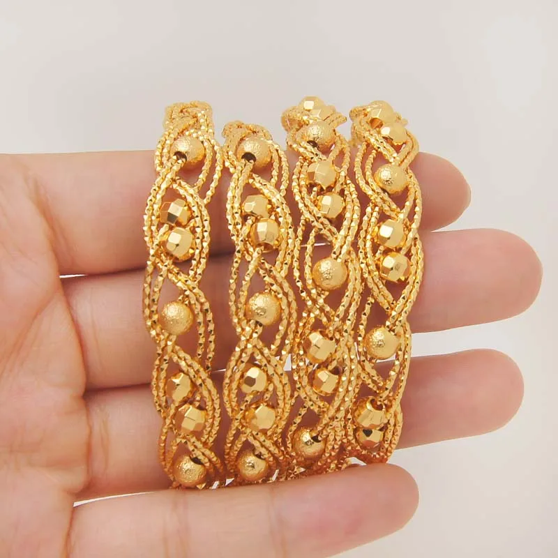 Indian  Dubai Gold Plated Twisted Beaded Bangle Bracelet Women Brass Designers Jewelry
