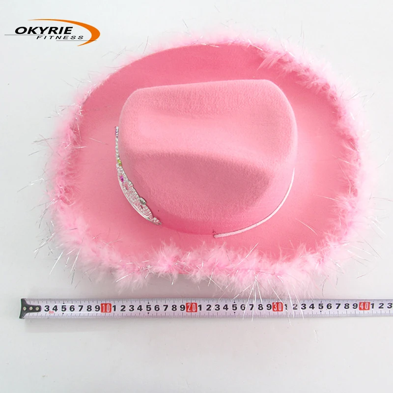 Новинка 2022, ковбойская шляпа OkyRie для карнавала розового цвета, ковбойская шляпа для костюмированной коровки с розовыми перьями и перьями Марабу