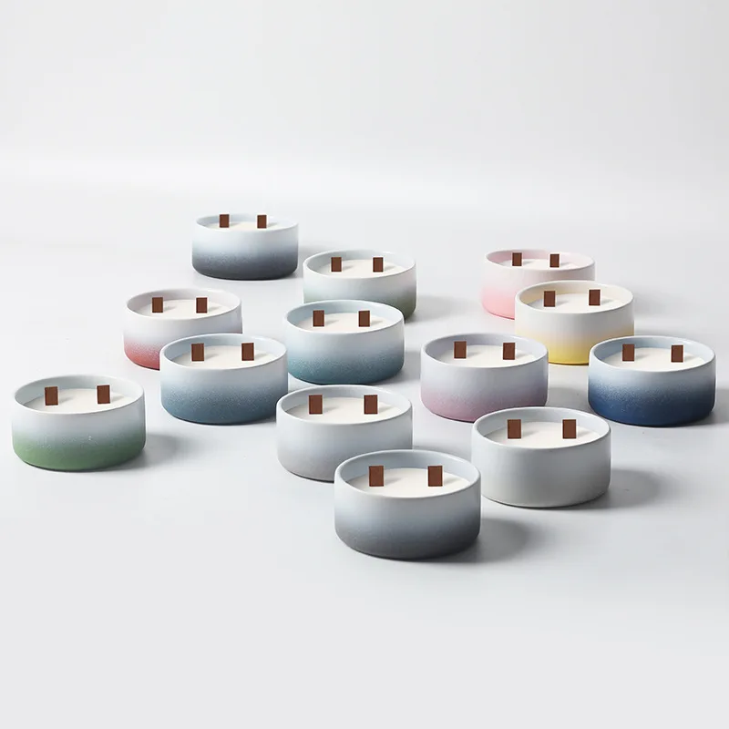 Custom Logo Size Nordic 2 Wicks Gradient Color Matte Ceramic Empty Candle Making Container Vessels Jar