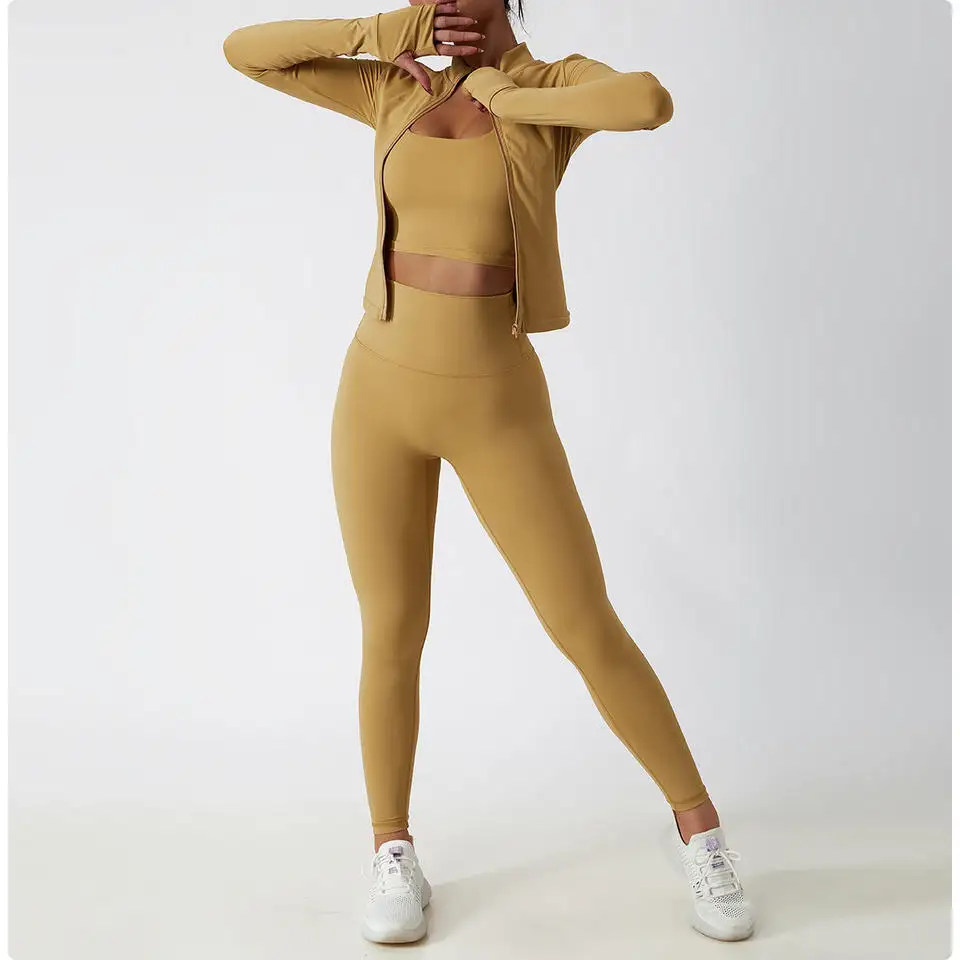 Custom Sportswear New Spandex High Waist Yoga Wear Womens Gym Jacket Seamless Long Sleeve Activewear Set