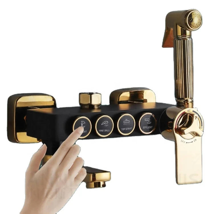 Luxury And Different Water Outlet Mode  Black & Golden Color Shower For Bathroom Hotel