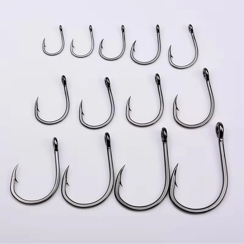 1#-12/0# 10pcs/bag High Carbon Steel Hoodlum Hook Black Nickel Single Fishing Hook Fishing Accessories