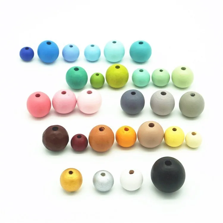 Colorful Natural Wooden Beads For Crafts Unfinished Round Wood Spacer Beads For Diy Project Jewelry Making