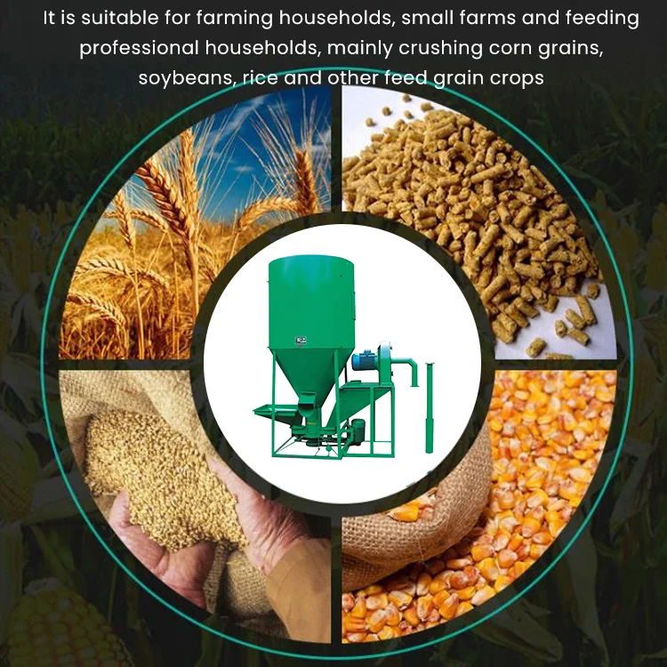 China Manufacturer animal feed hammer mill grinding and mixing machine/poultry food grinder and Vertical granule unit