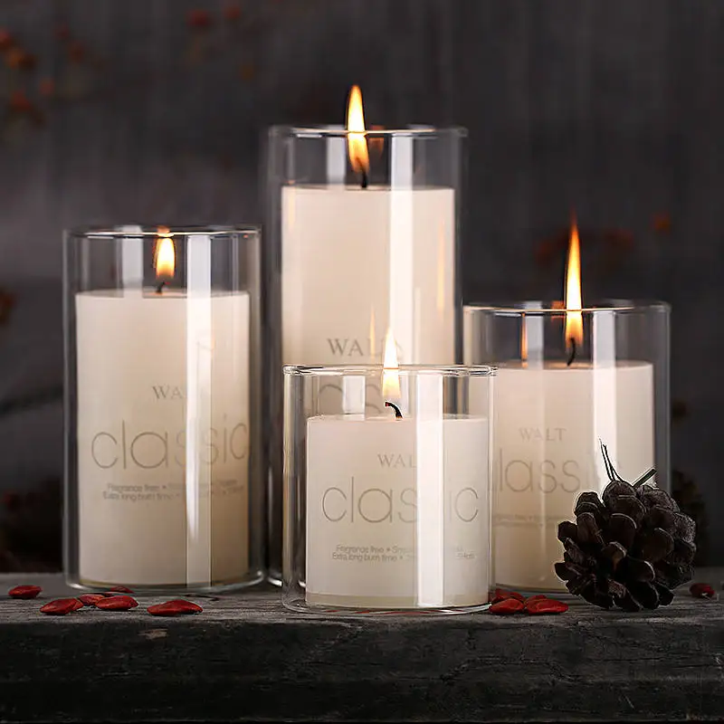 Christmas-themed Glass Round Candle Box Jar Pillar Candle Holder With Scented Floating Led Candle For Parties Rituals Supplier