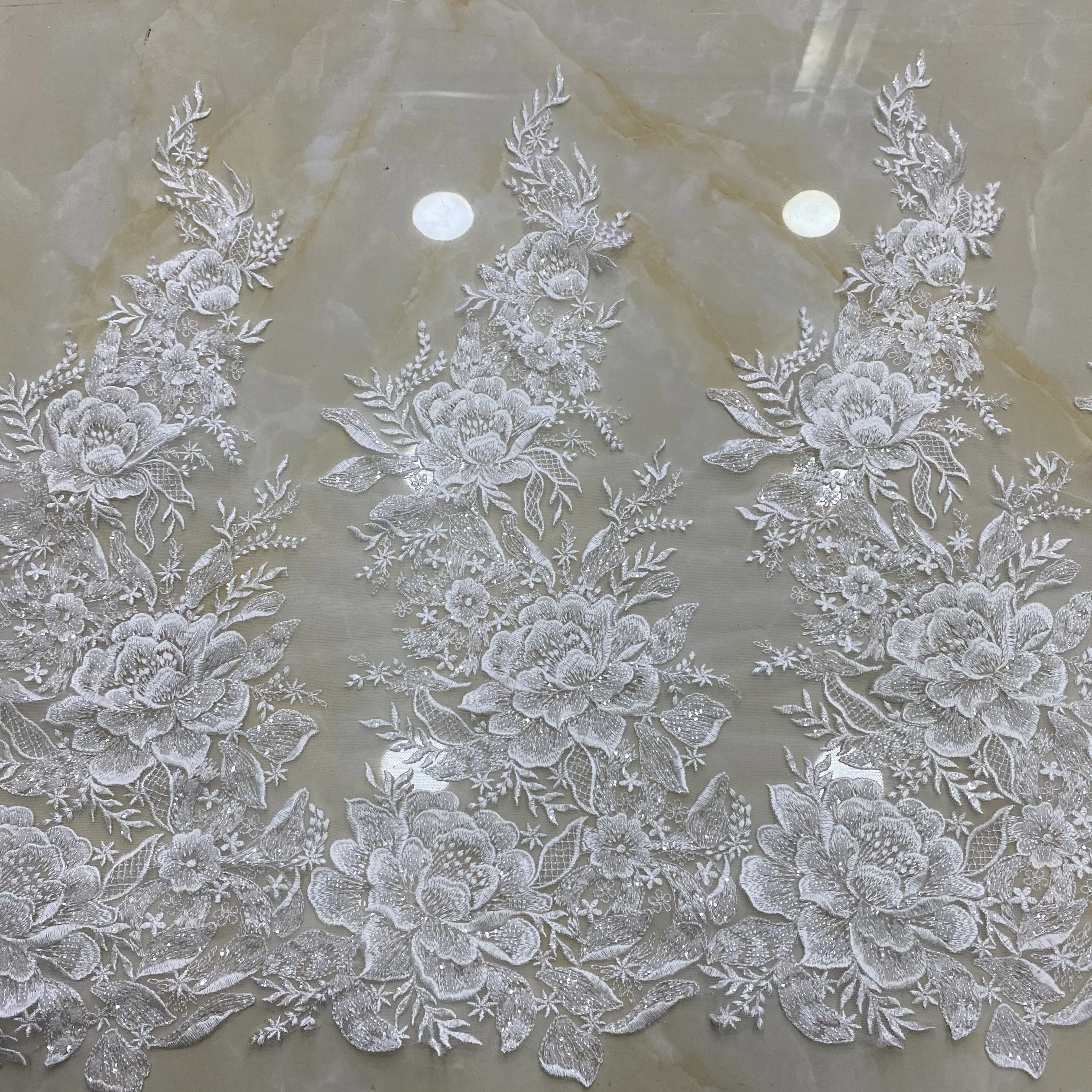 flower motif encrusted beads lace wedding dress border