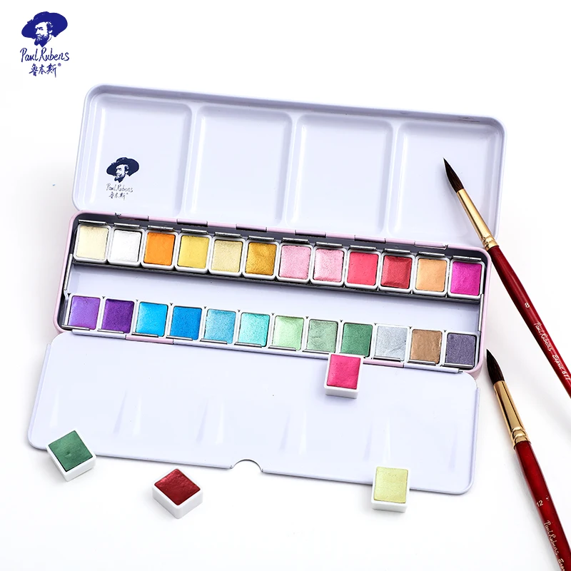 Paul Rubens Artist Grade 24 Colors Glitter Color Solid Watercolor Paint Set