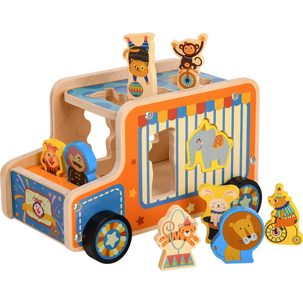 Exercise Children Azimuth Plus Minus Cognitive Intelligence Early Education Toy Wholesale Wooden Simulation Circus Sort Bus