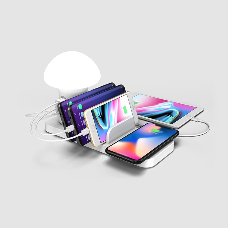 Oem  3 X Usb Port 4 In 1 Desk Lamp Smart Wireless Charger Station For Mobile Phone