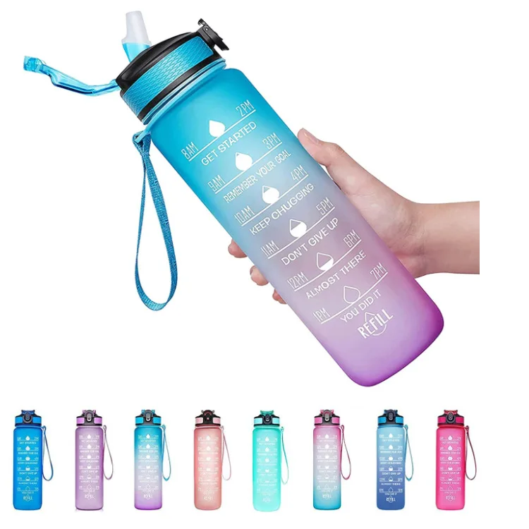 1000ml 1 lt sport tritan gimnasio gym medio galon water bottle plastico motivacional deportiva para motivacional botellas de agu