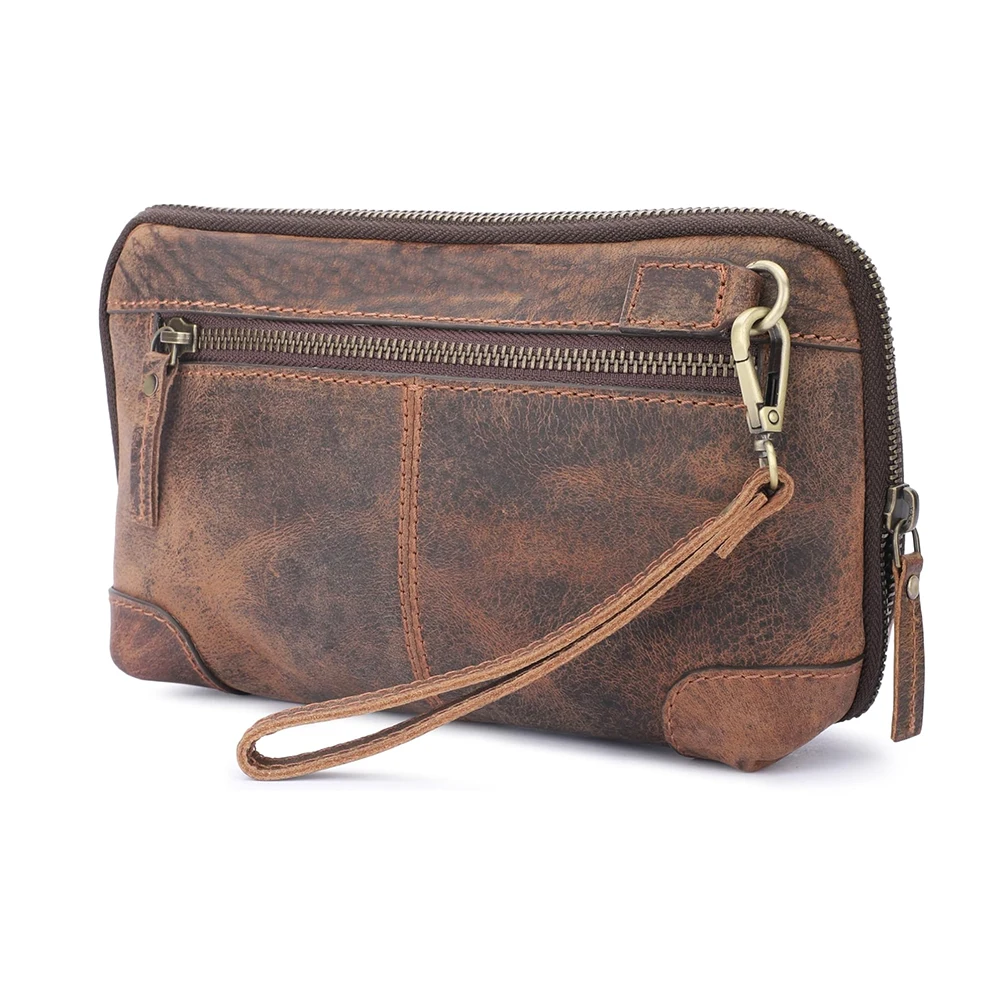 Exquisite Quality Zipper Leather Travel Electronic Accessories Organizer Storage Larger with Strap for Out-Going Business