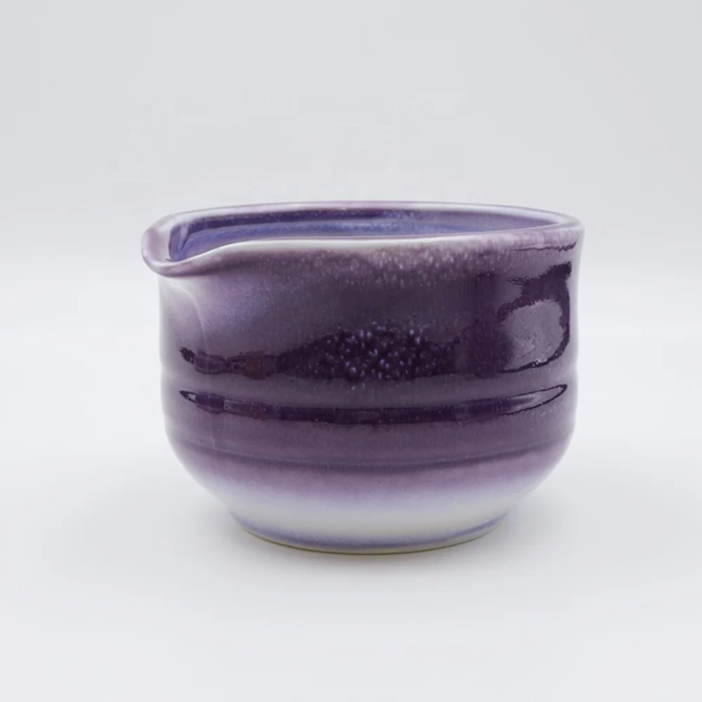 Custom green tea matcha set tool kit astral purple flash flambed glazed ceramic whisk whip holder and matcha bowl with spout