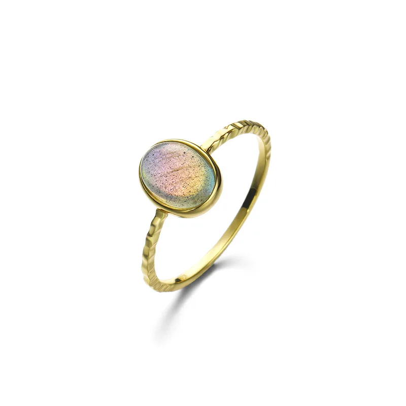 Silverbene Elegant Oval Natural Anemousite 925 Sterling Silver Ring