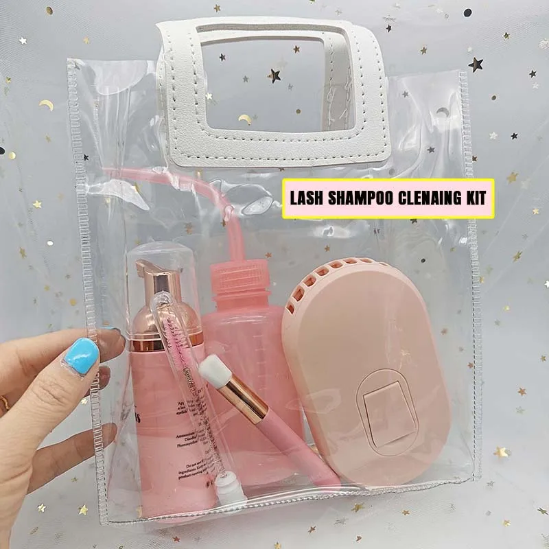 customized private label lash shampoo trial kit 60ml with bag fan and squeeze bottle