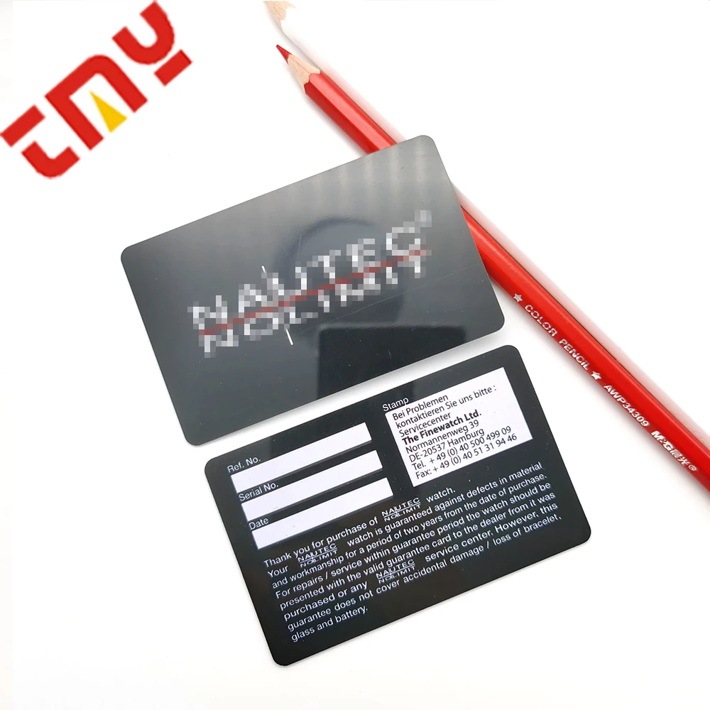 Custom Brand Design Logo Glossy Matte Writable Plastic PVC  Guarantee Authenticity Warranty Card For Watch/Jewelry