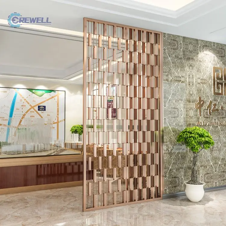 folding screen room divider hot sell wall partition stainless steel matted rose gold laser cut panel for interior design