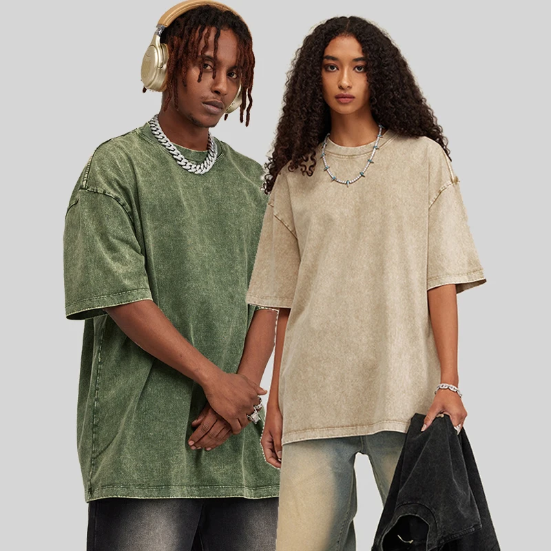 Wholesale Hip Hop VIntage Tshirt For Men Heavy Weight Custom Design Oversized Blank Tshirt Acid Washed Street Wear T Shirt