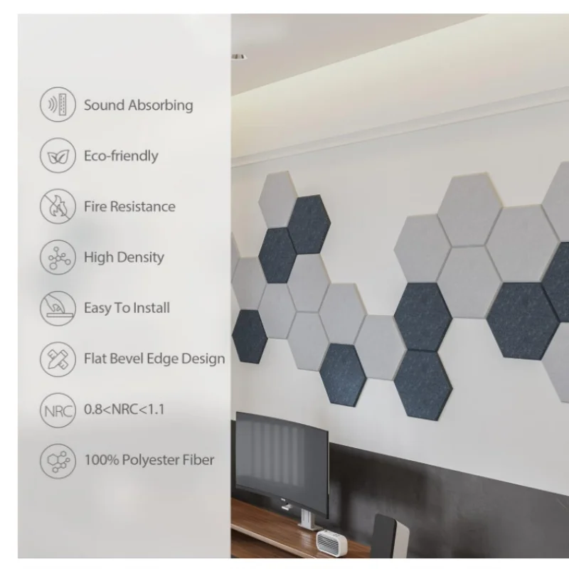 Dark Blue High Density Sound Proof Foam Acoustic Panels Self-Adhesive Hexagon Panels Home Office Studio More Sound Recording