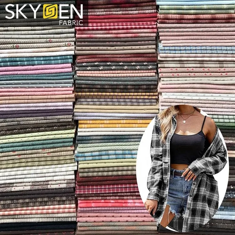 Plaid Shirt Linen/Cotton Fabric Plaid Dobby Twill Cotton 100% Polyester Yarn Dyed Check Fabric Stripe Woven Yarn Dyed Fabric