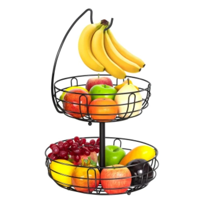 2-tiers metal fruit basket with banana hook